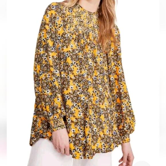 Free People Oversized Flowy Flowers Tunic Top Sz XS - Picture 1 of 8